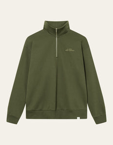 Les Deux - Crew Half-Zip Sweatshirt - Forest Green / Surplus Green Sweatshirts Les Deux
