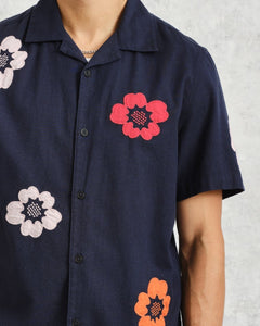 Wax London - Didcot Shirt Navy Applique Floral Hemden Wax London