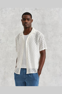Wax London - Didcot Shirt White Corded Lace Hemden Wax London