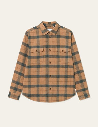 Les Deux - Lennon Flannel Check Overshirt . Tobacco Brown/Pine Green Hemden Les Deux