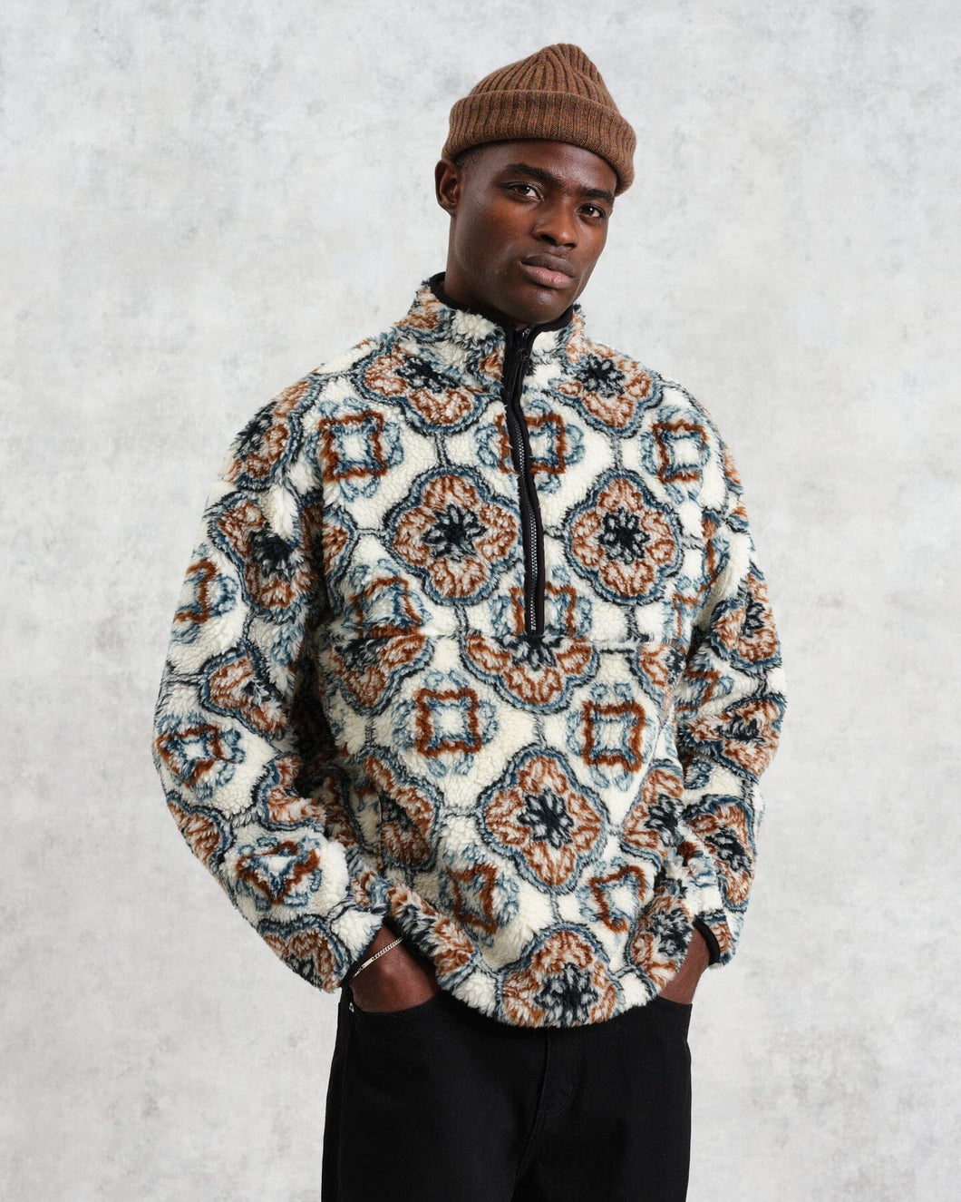 Wax London - Camley Fleece - Ecru Tile Print Pullover Wax London