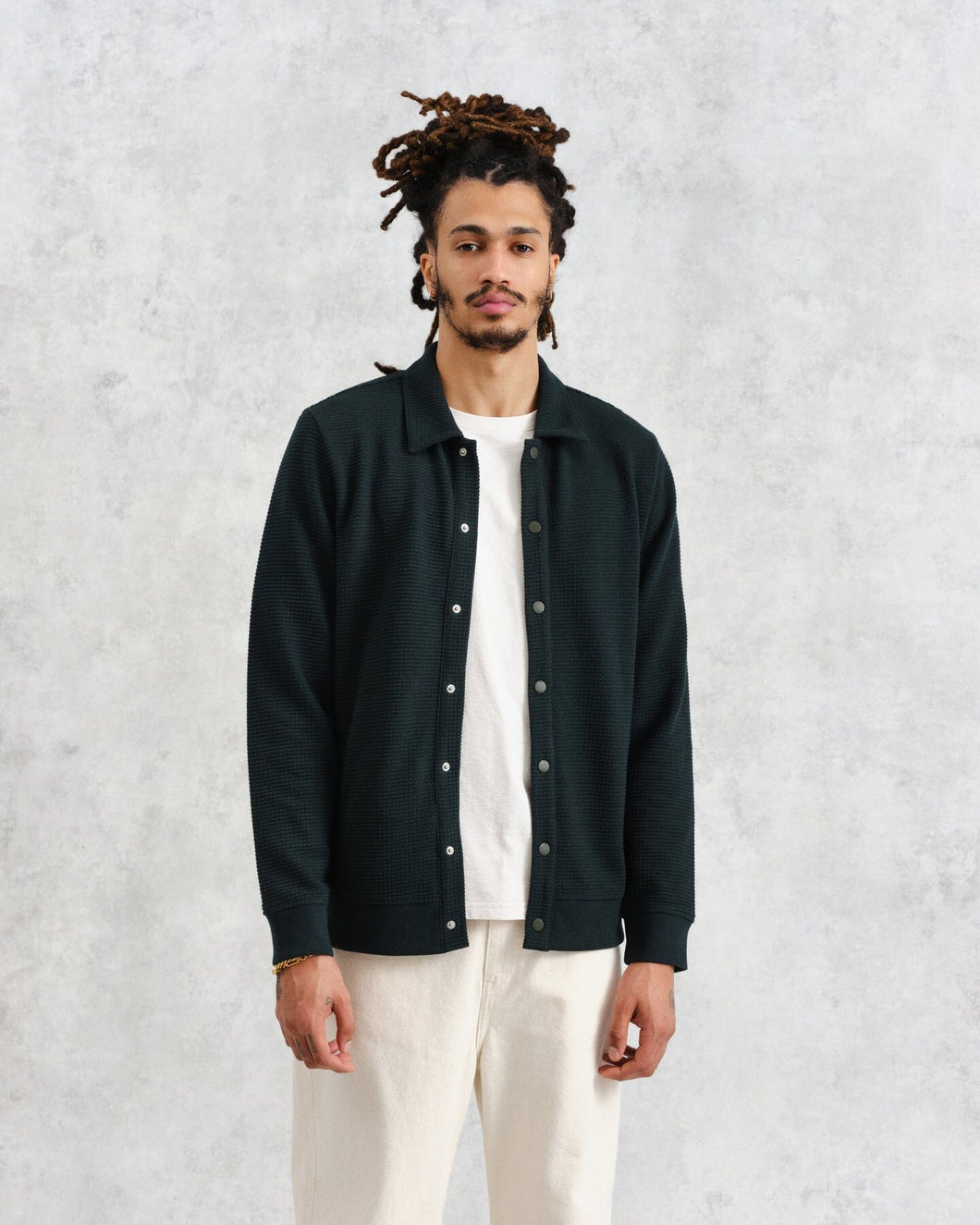 Wax London - Hays Waffle Overshirt - Dark Green Hemden Wax London