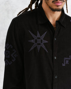 Wax London - Trin Geometrical Embroidered Corduroy Shirt - Black Hemden Wax London