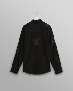 Wax London - Trin Geometrical Embroidered Corduroy Shirt - Black Hemden Wax London