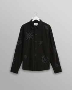 Wax London - Trin Geometrical Embroidered Corduroy Shirt - Black Hemden Wax London