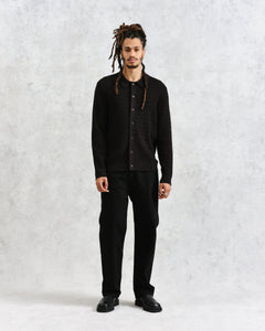 Wax London - Tristan Cable Stitch Knitted Shirt - Black Hemden Wax London