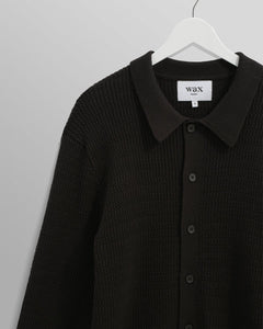 Wax London - Tristan Cable Stitch Knitted Shirt - Black Hemden Wax London