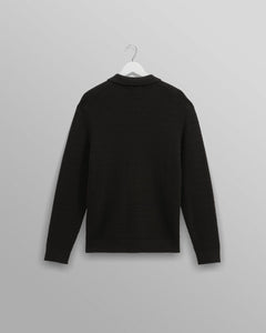 Wax London - Tristan Cable Stitch Knitted Shirt - Black Hemden Wax London