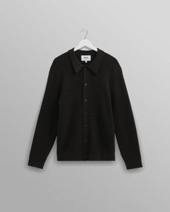 Wax London - Tristan Cable Stitch Knitted Shirt - Black Hemden Wax London